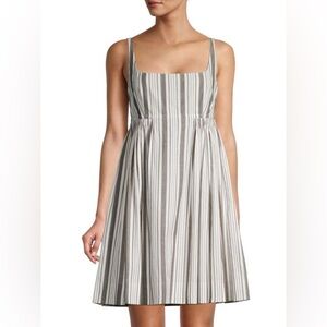 Rebecca Taylor Dress White Gray Striped Cotton Sleeveless Empire Waist Size 0